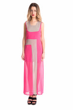 Hony Abito 425AB, Fuxia/Tortora, Zip Laterale, Viscosa