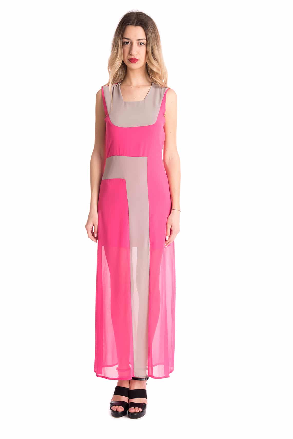 Hony Abito 425AB, Fuxia/Tortora, Zip Laterale, Viscosa